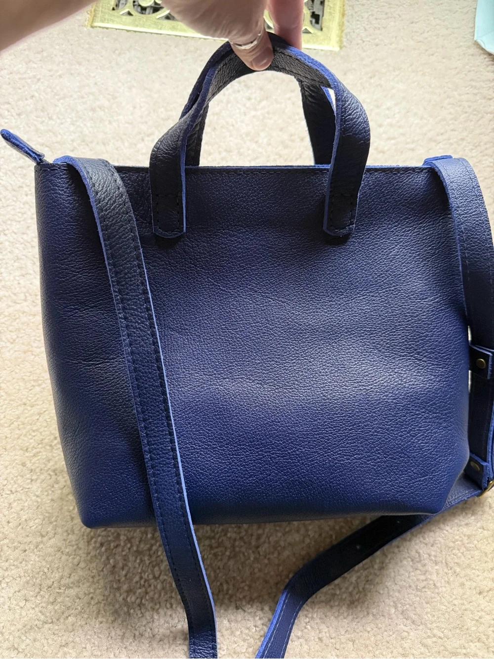 Portland Leather Navy Blue Pebbled Leather Tote - Picture 5 of 5